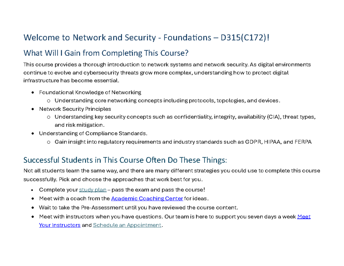 D315 Network & Security Foundations: Comprehensive Study Guide - Studocu
