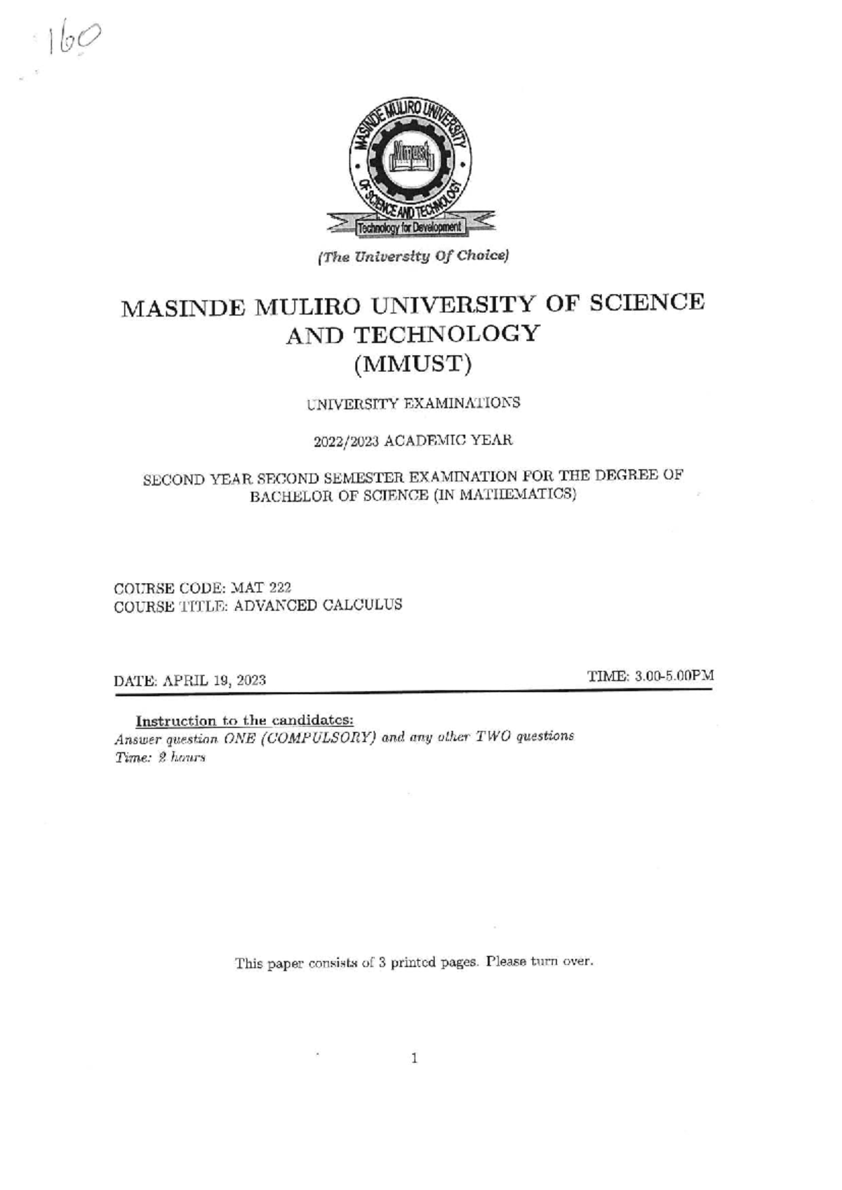 MAT 222 Final Exam - Advanced Calculus Questions - Studocu