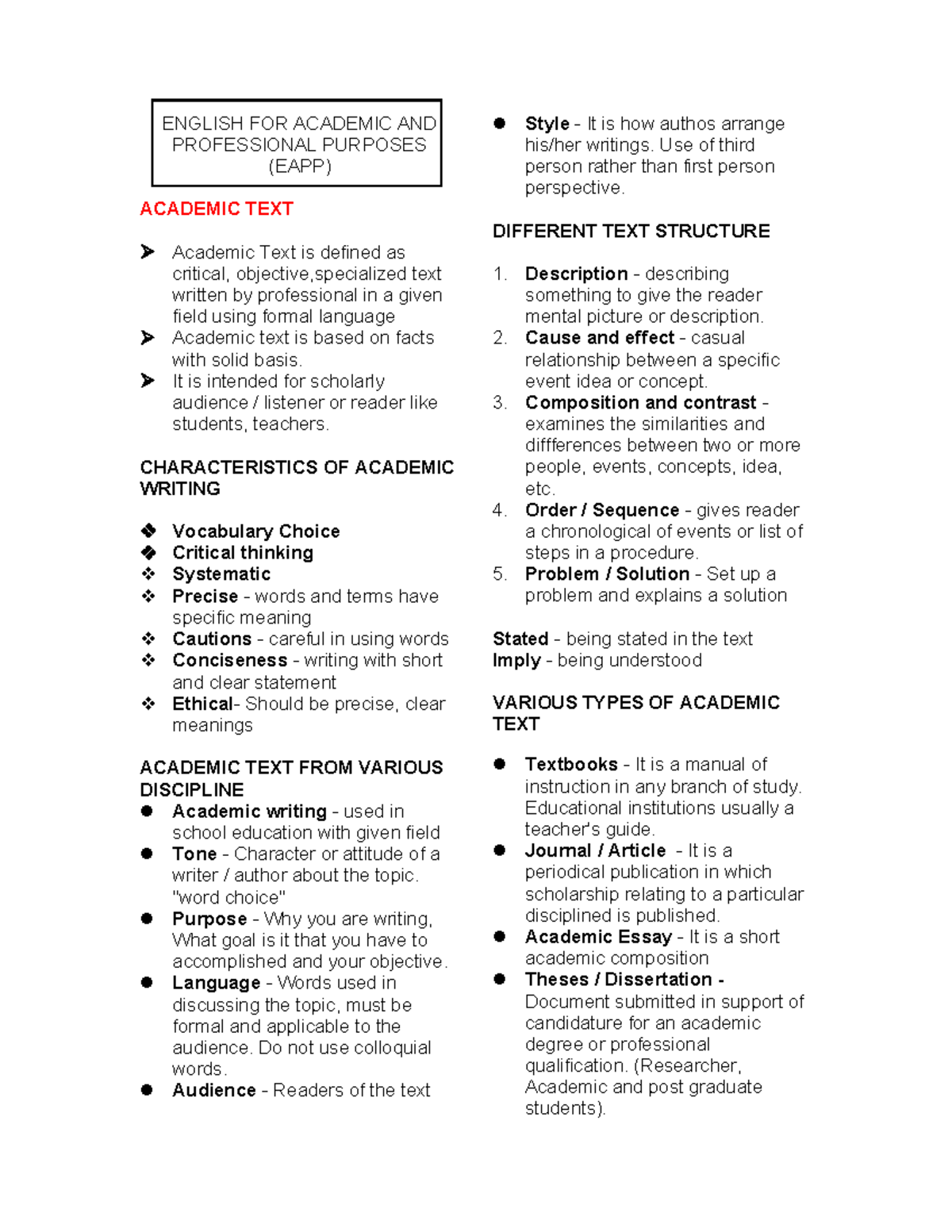 EAPP Academic Text Review: Characteristics, Structures, and Writing ...
