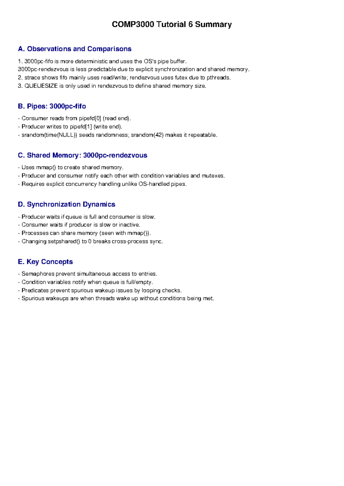 Comp3000 tutorial 6 summary: Observations on pipes and shared memory ...