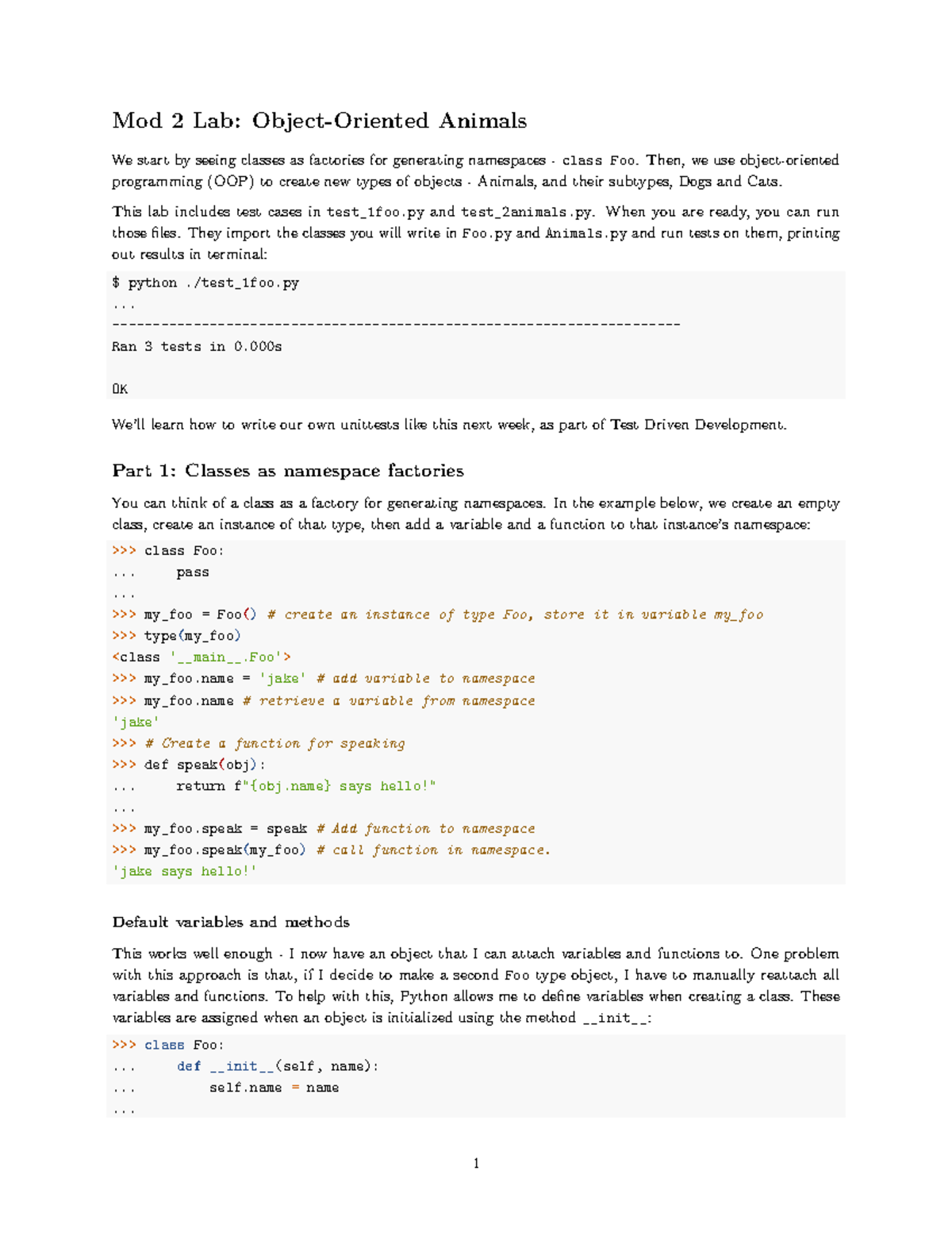 Mod 2 Lab 2 - Object-Oriented Programming with Animals - Studocu