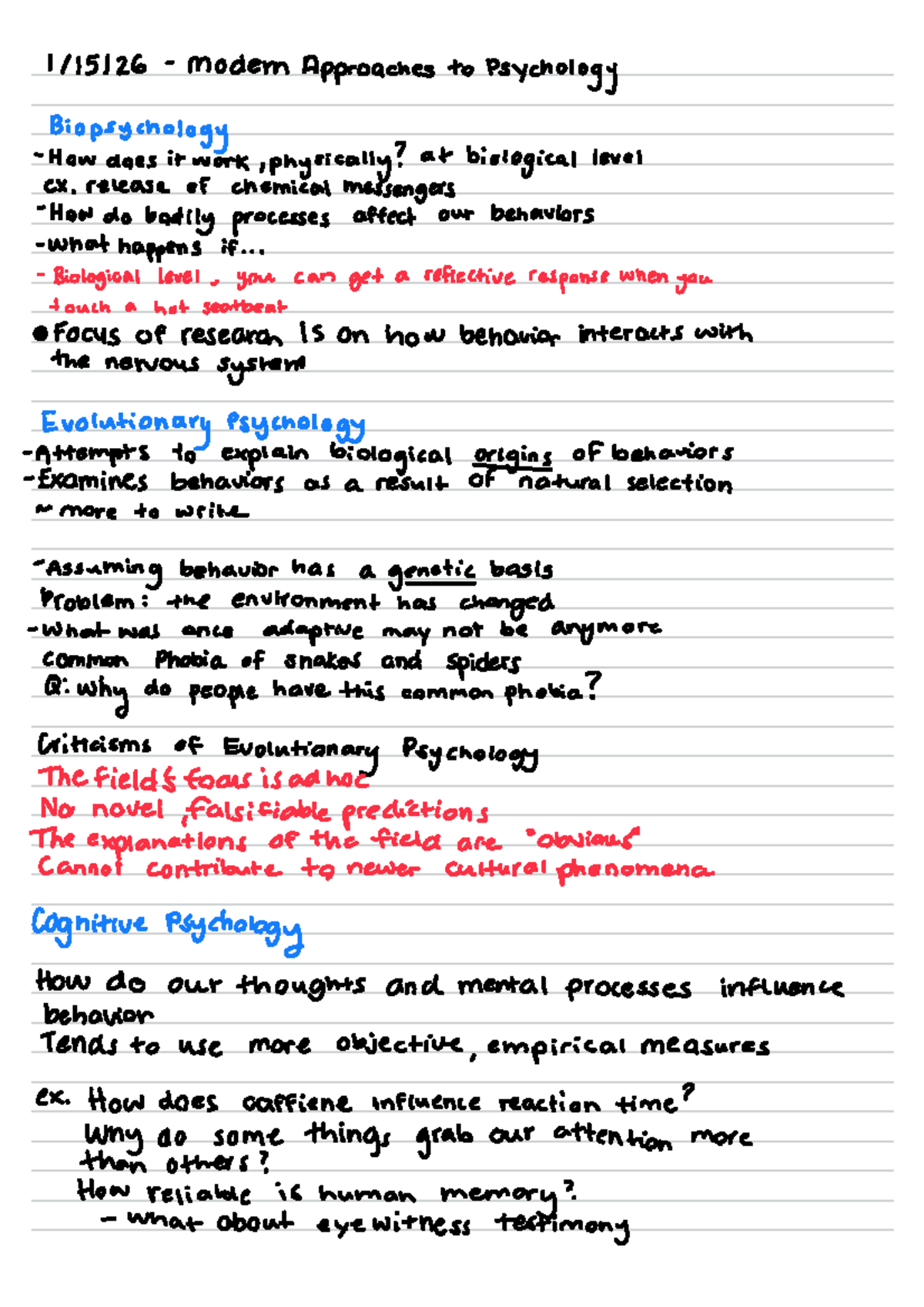 Modern Approaches to Psychology: Biopsychology and Beyond (PSY101 ...