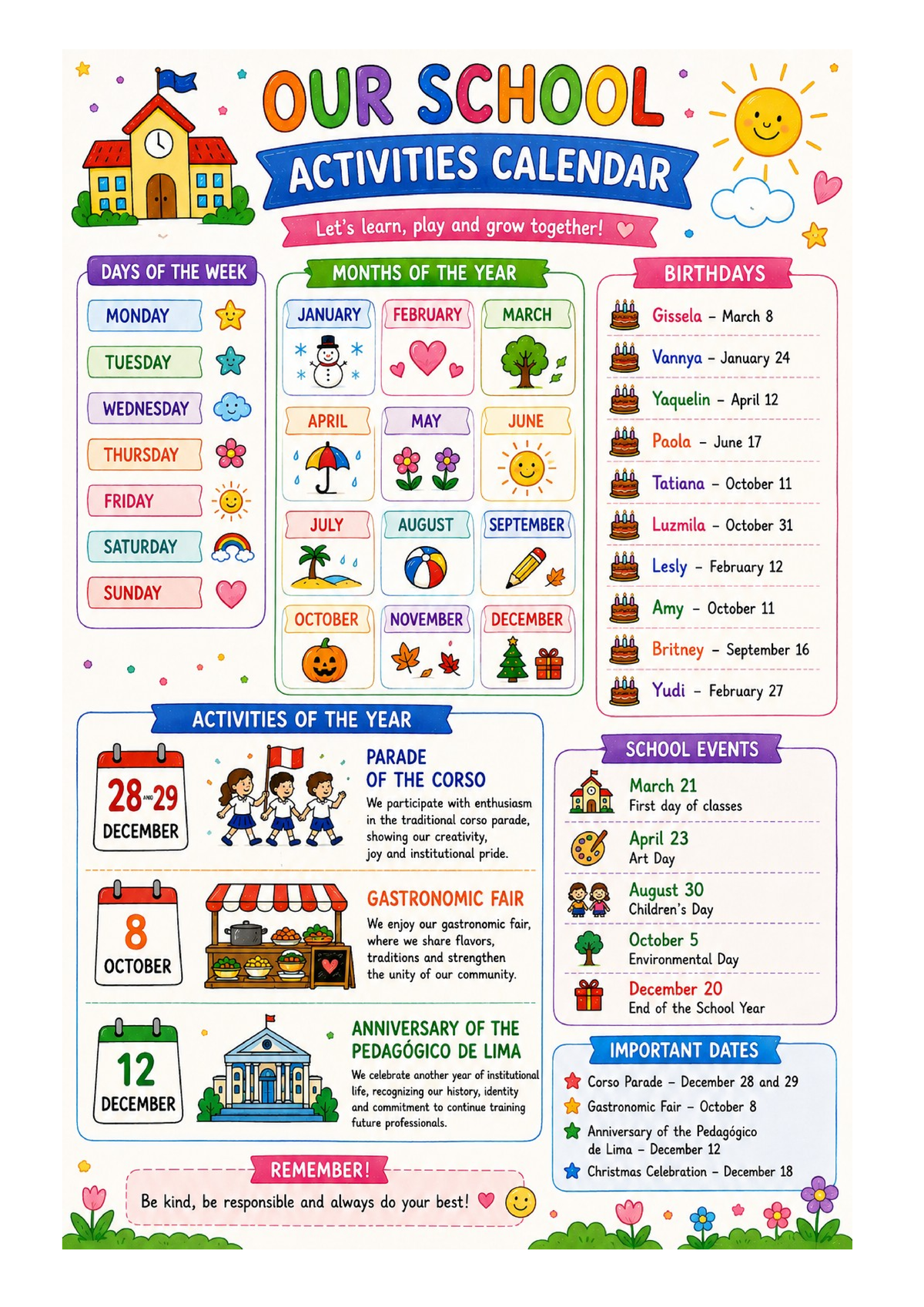 Calendario de Actividades Escolares: Aprender, Jugar y Crecer - Studocu