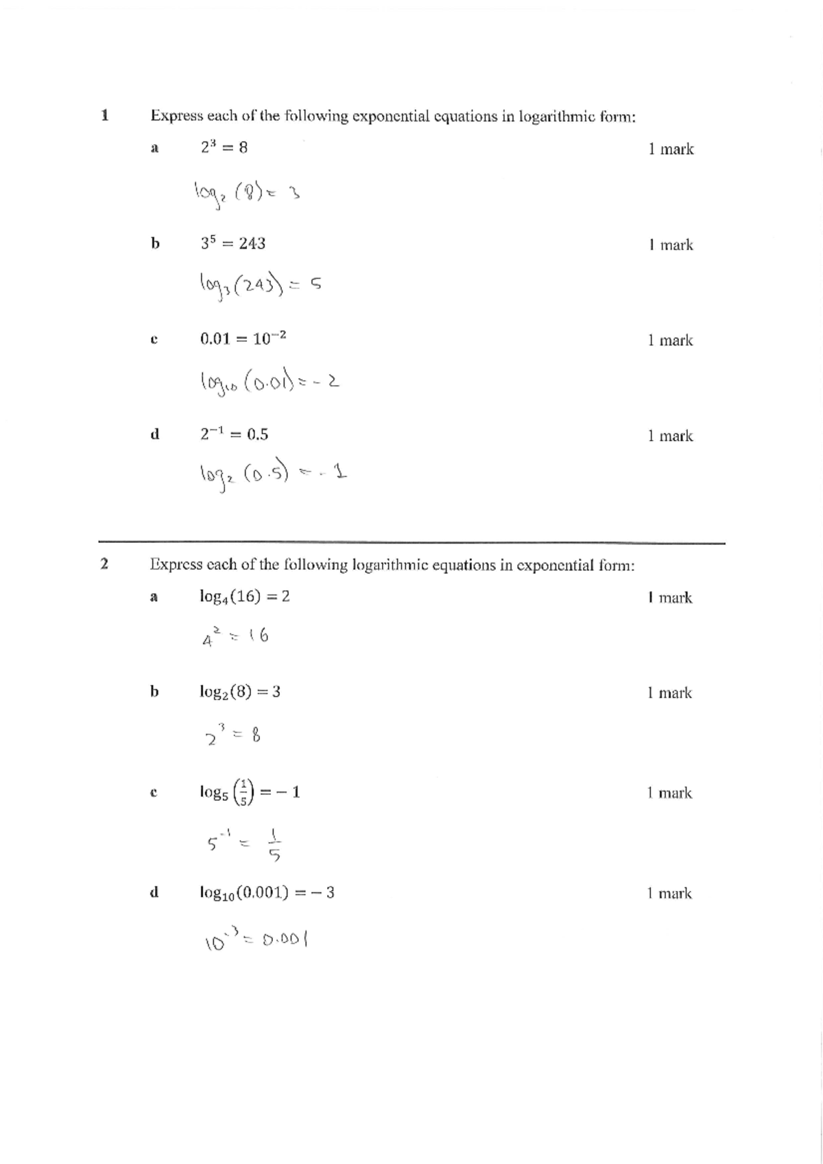 Semester 2 Exam Revision Answers - 1 Express each of the following ...