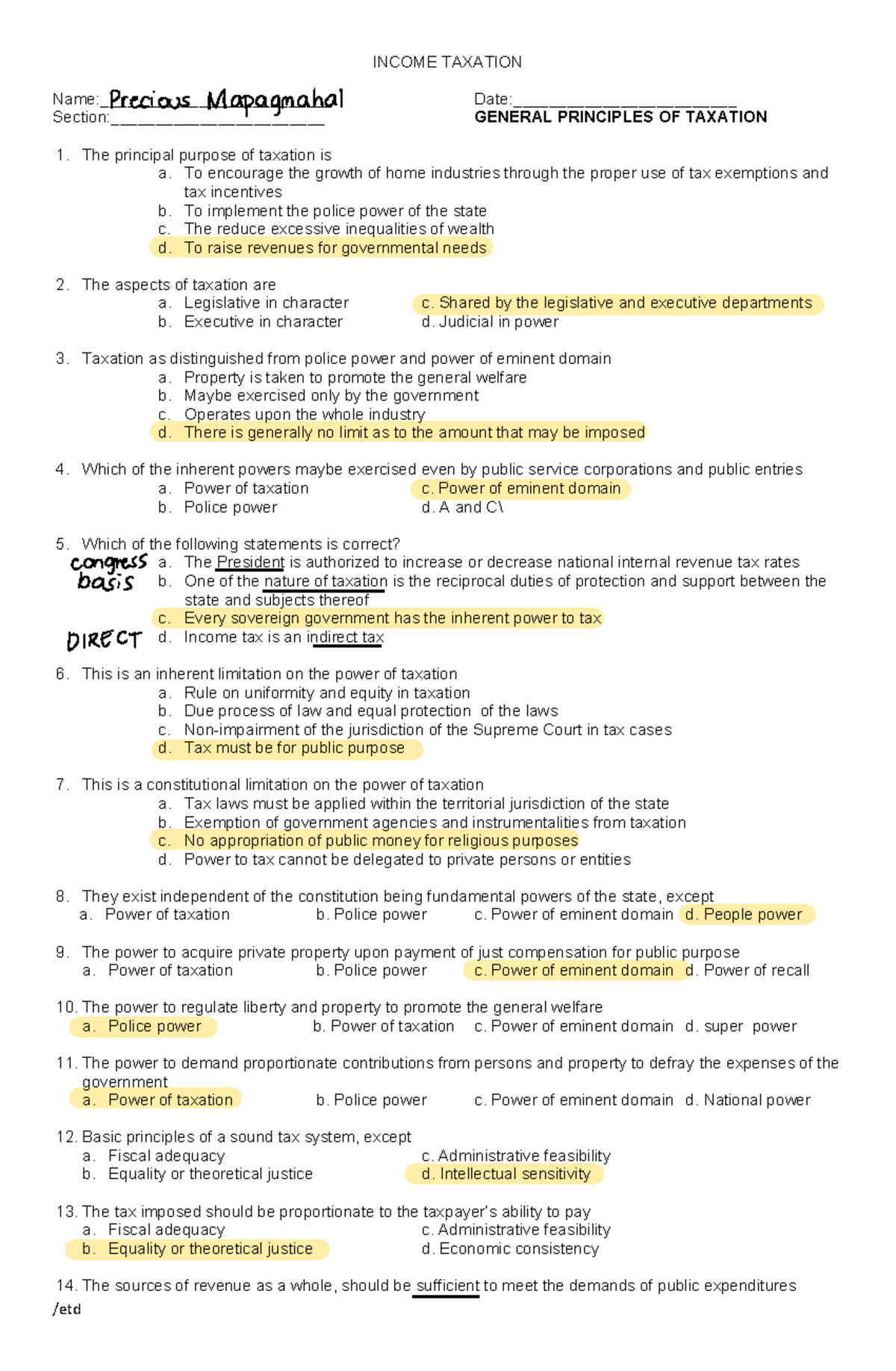 TAX-Assessment Questions and Answers for Income Taxation - Studocu