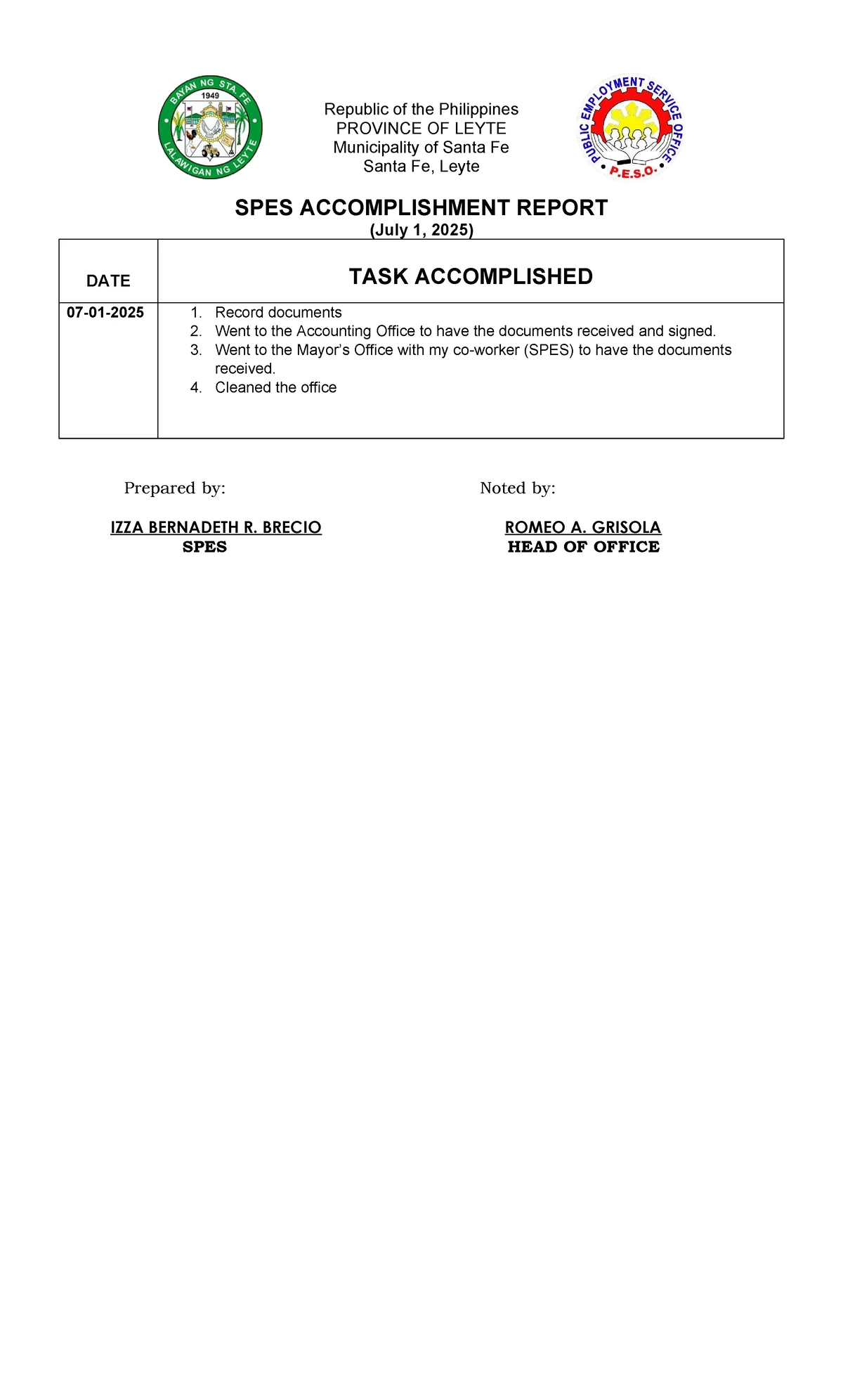 SPES Accomplishment Report - Santa Fe, Leyte (June 2025) - Studocu
