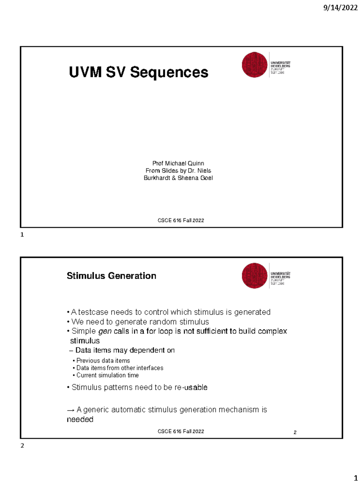 UVM SV Sequences Lecture Notes - CSCE 616 Fall 2022 - Studocu
