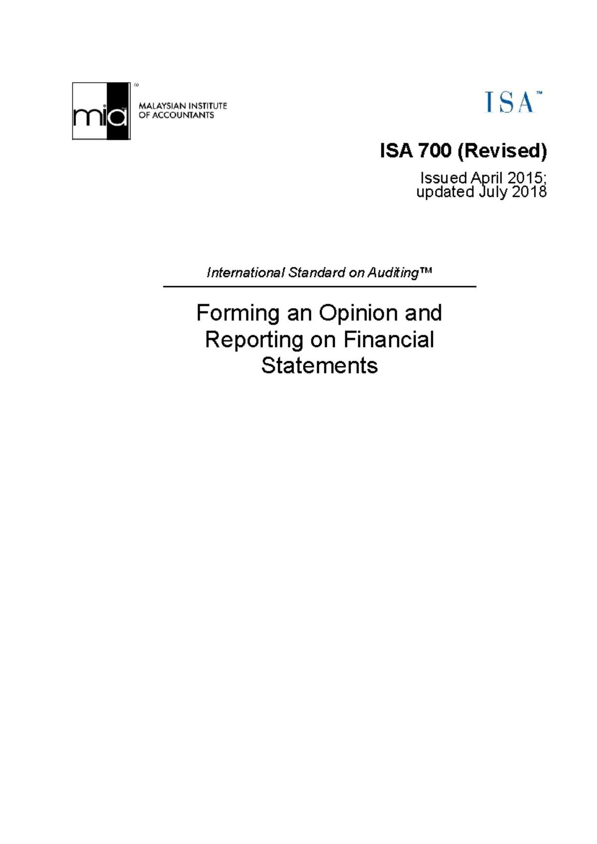 ISA 700 (Revised): Forming an Opinion & Reporting on Financial ...