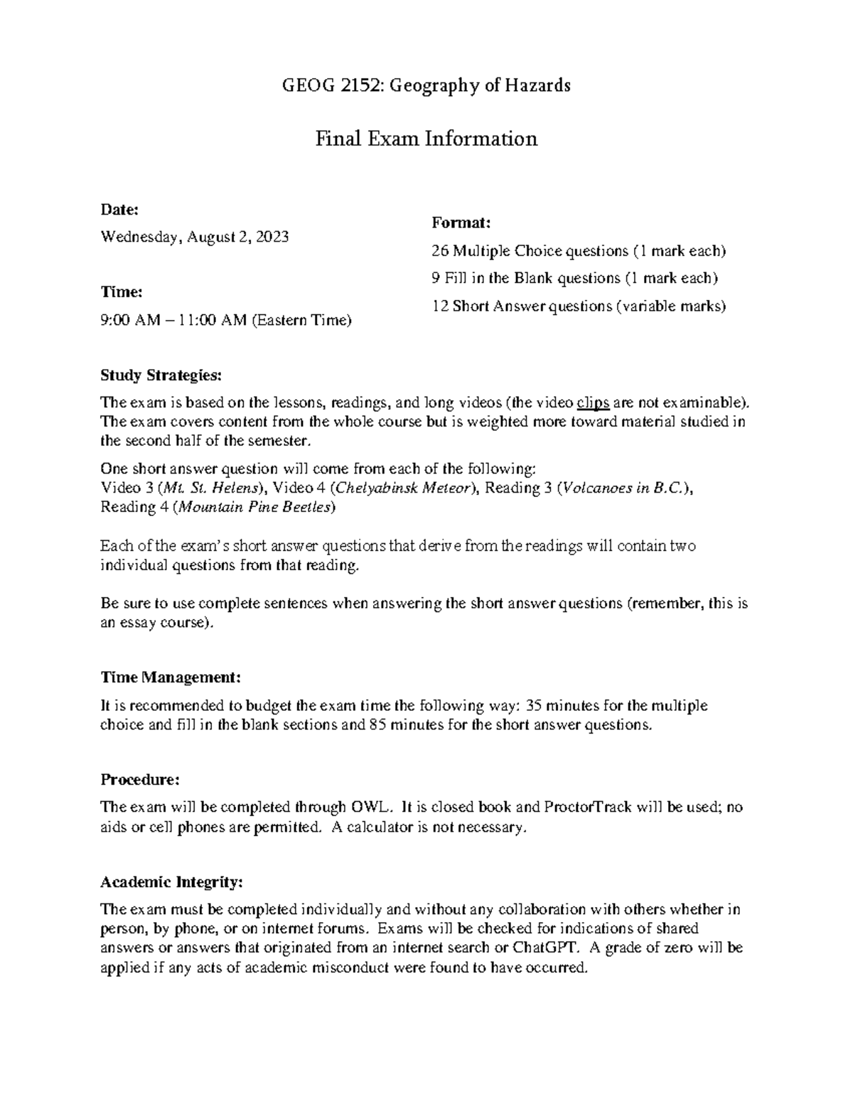 GEOG 2152 Final Exam Guide & Study Strategies for Hazards - Studocu