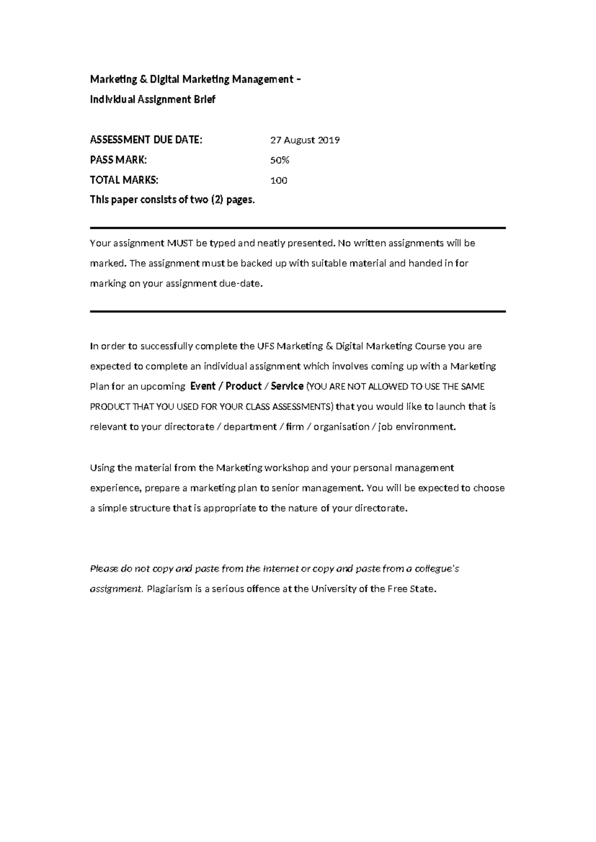 Marketing Plan Assignment for Digital Marketing Management (HCM 2019 ...