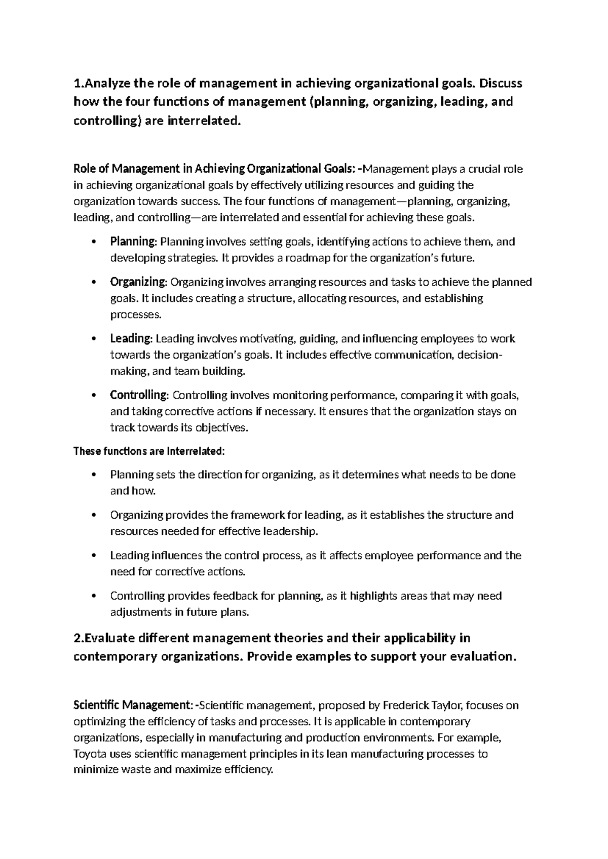 Principles and practices of management - 1 the role of management in ...