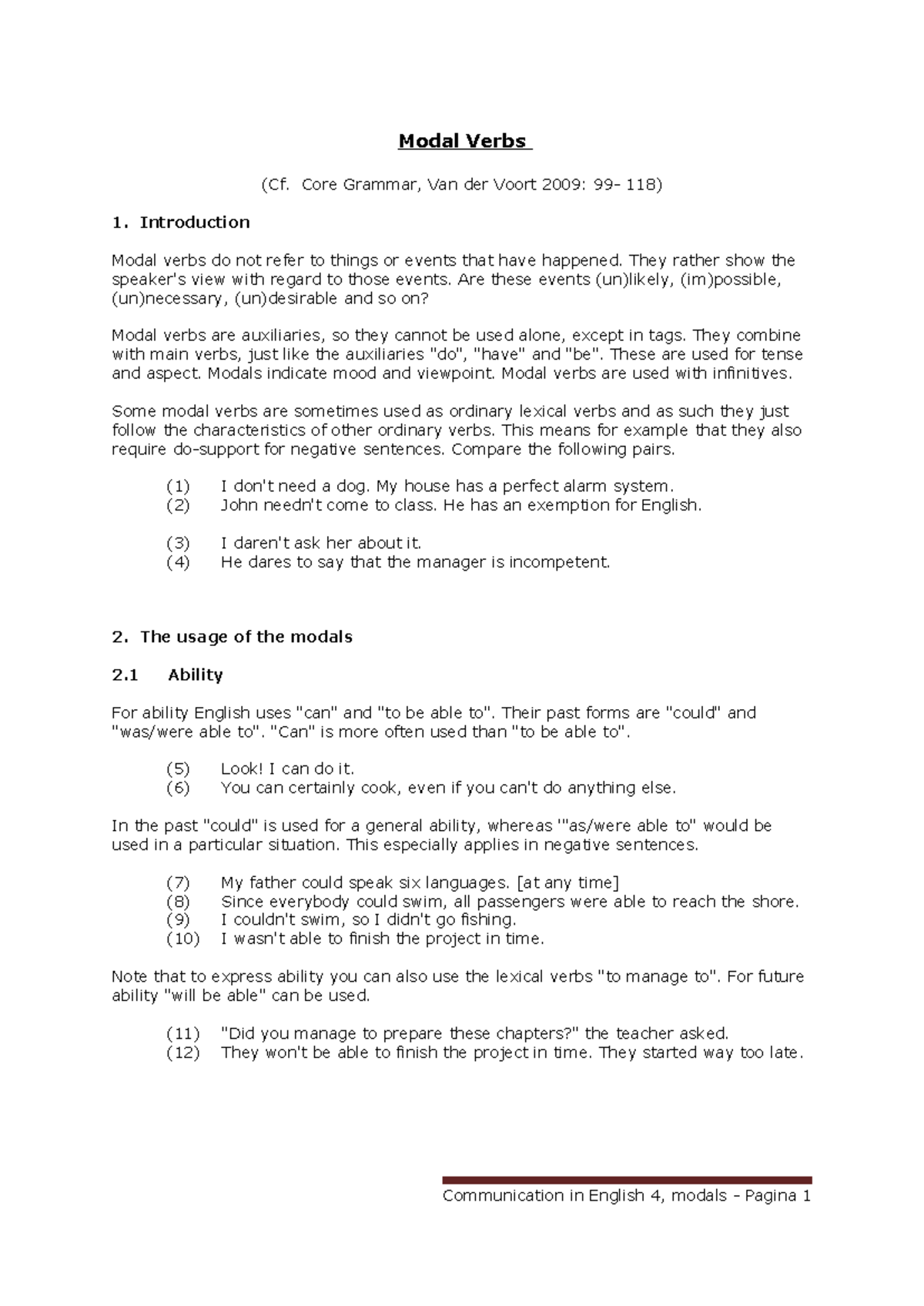 English 4: Modal Verbs - Comprehensive Grammar Guide - Studocu