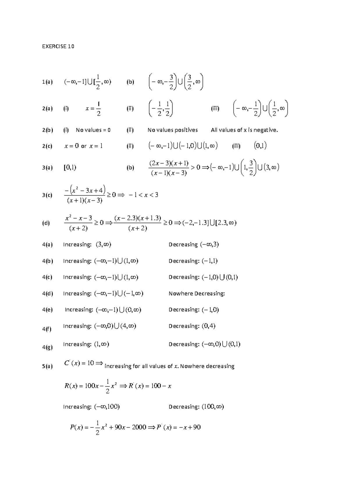 Exercise 10: Analysis of Functions and Their Behavior - Studocu