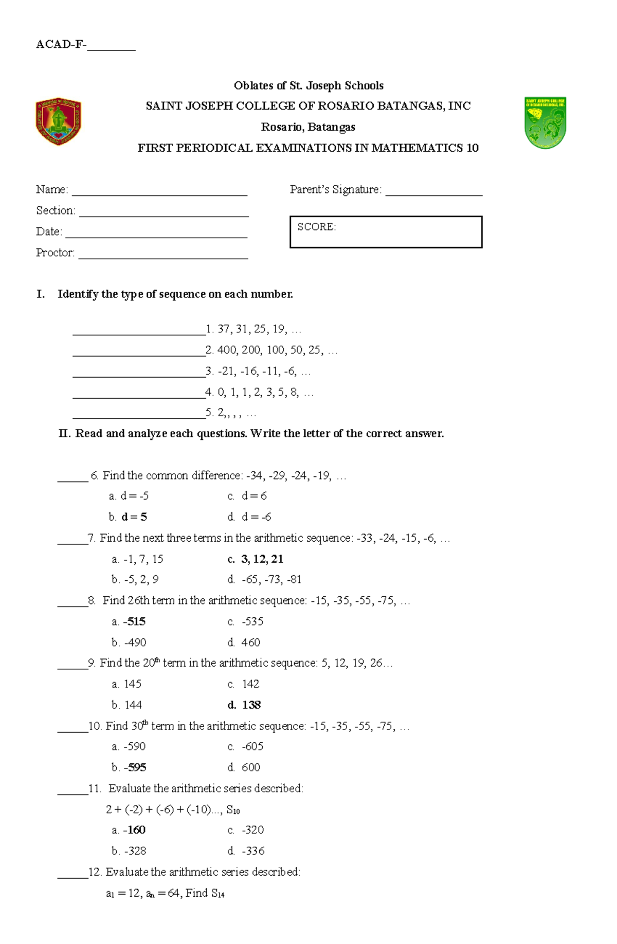 1st Periodical in math10 - ACAD-F-________ Oblates of St. Joseph ...
