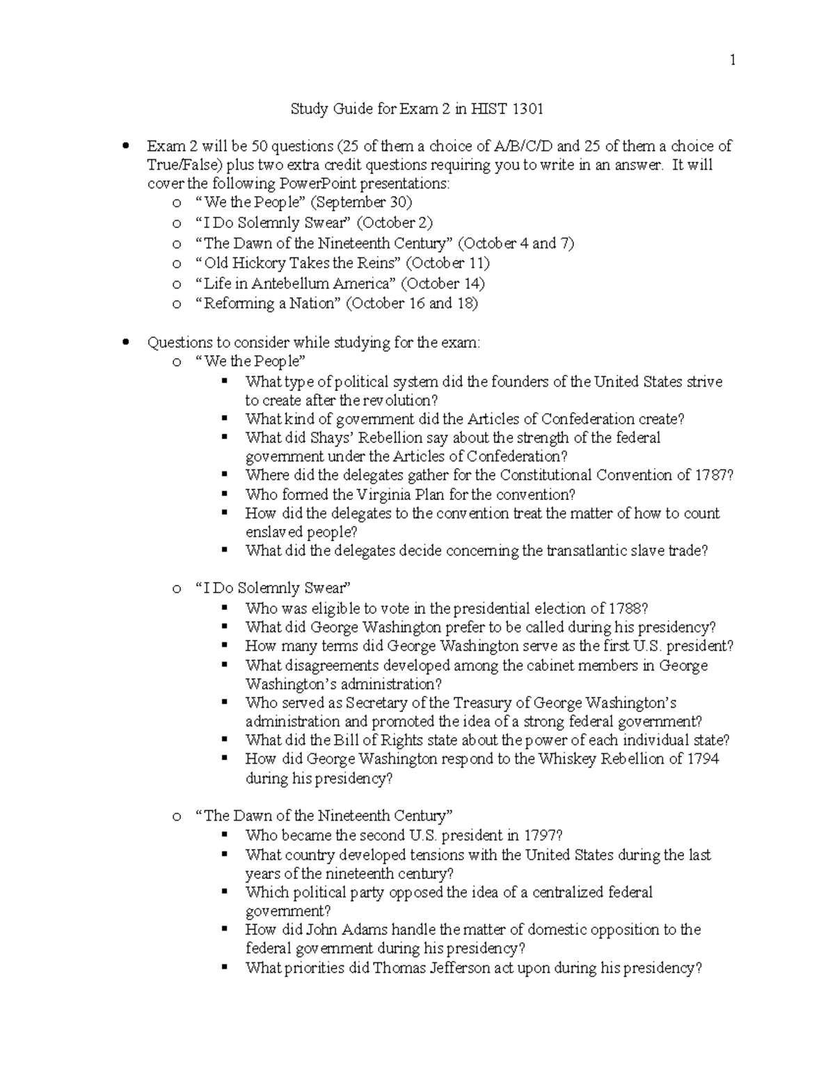 Midterm Study Guide for HIST 1301 Exam 2 Notes - Studocu