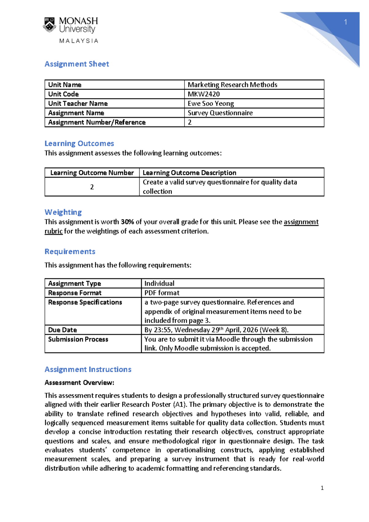 A2 MKW2420 Survey Questionnaire Design Instructions 2026 - Studocu