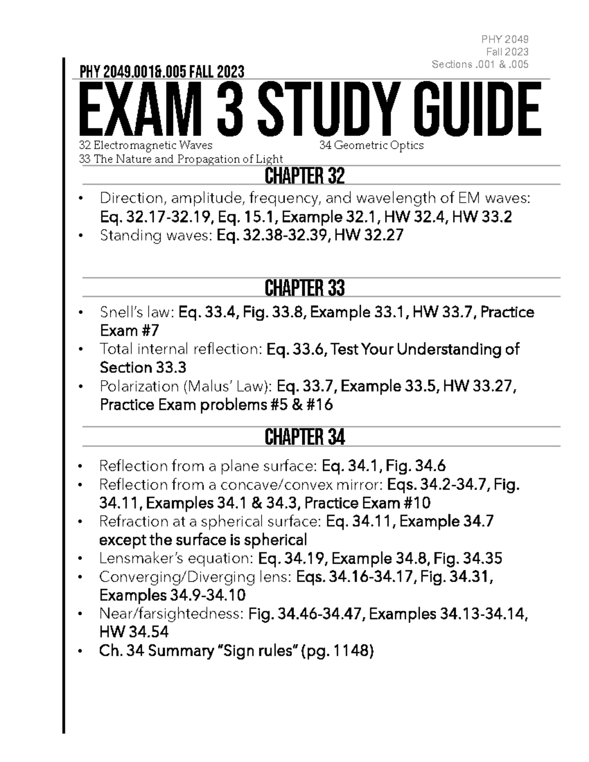 PHY 2049 Exam 3 Study Guide - Electromagnetic Waves & Light Propagation ...