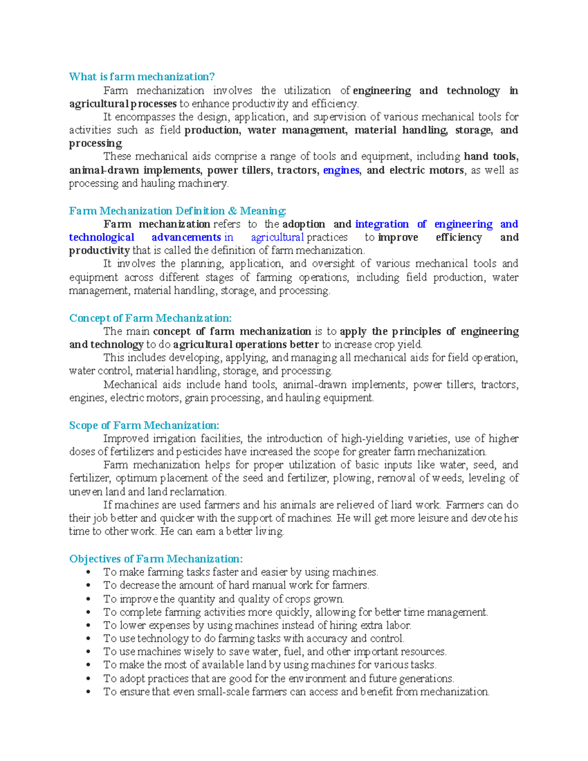 Farm Mechanization: Definition, Importance, and Benefits - Studocu