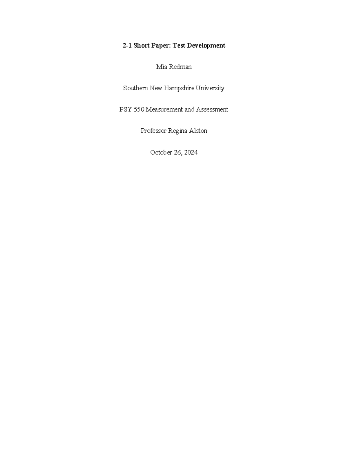 PSY 550 Short Paper: Effective Strategies in Test Development - Studocu