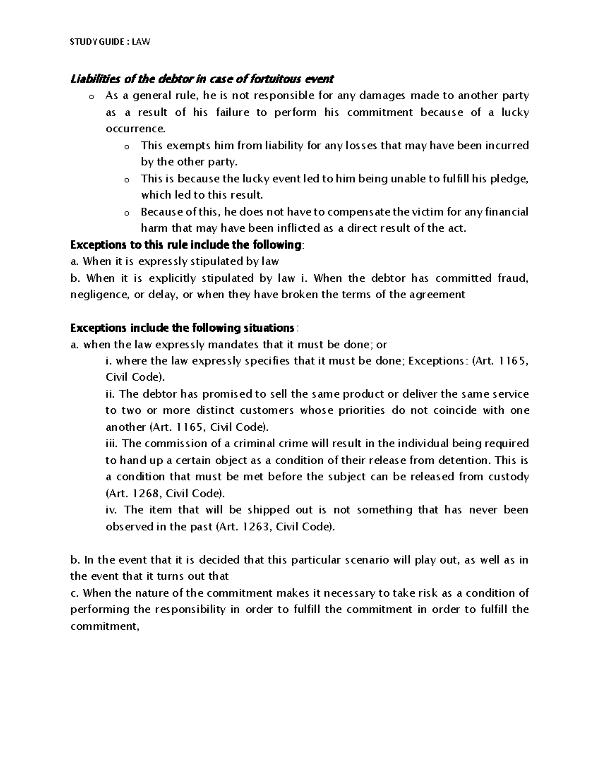LAW Reviewer 4: Debtor Liabilities in Fortuitous Events Explained - Studocu