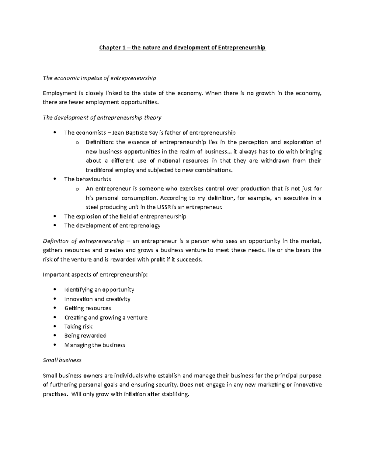 MNE2601 Chapter 1: Exploring the Nature of Entrepreneurship - Studocu
