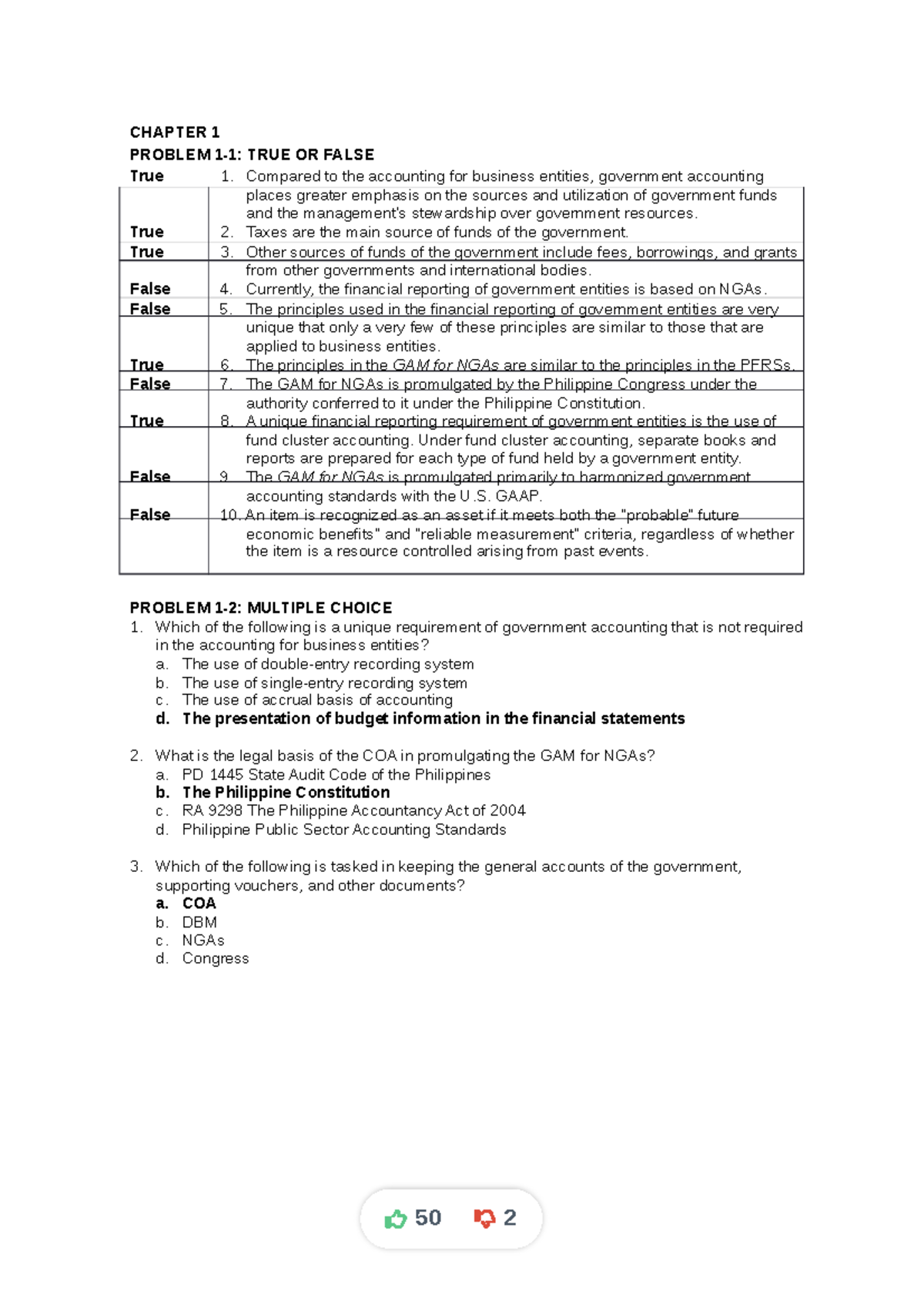 Dlstudocu - This a lesson for 3rd years. - CHAPTER 1 PROBLEM 1-1: TRUE ...