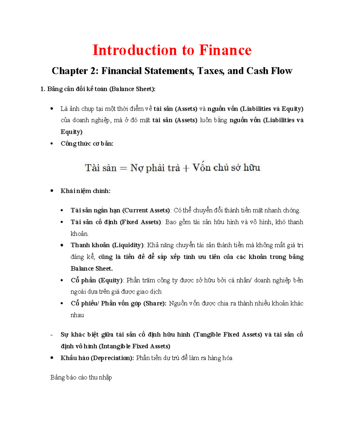 Introduction to finance chapter 2: Financial statements and cash flow ...