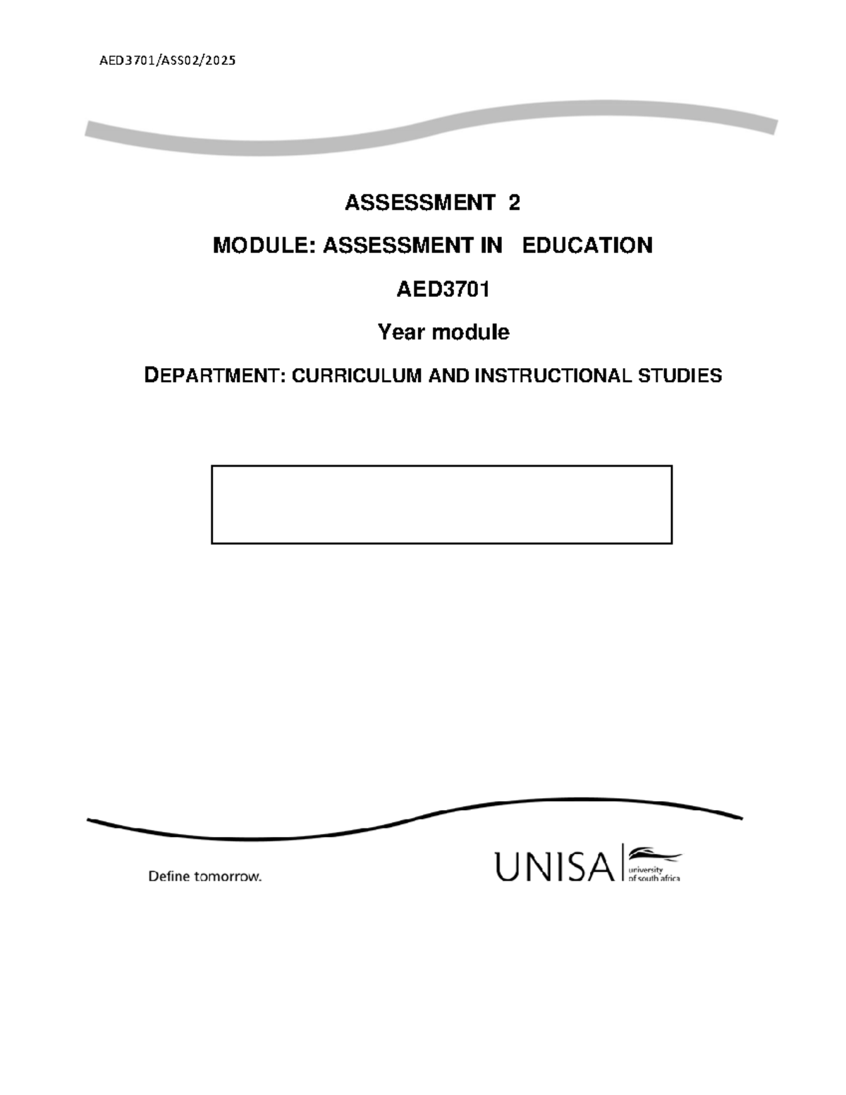 Assessment in Education AED - Assignment 2 Instructions & Guidance ...