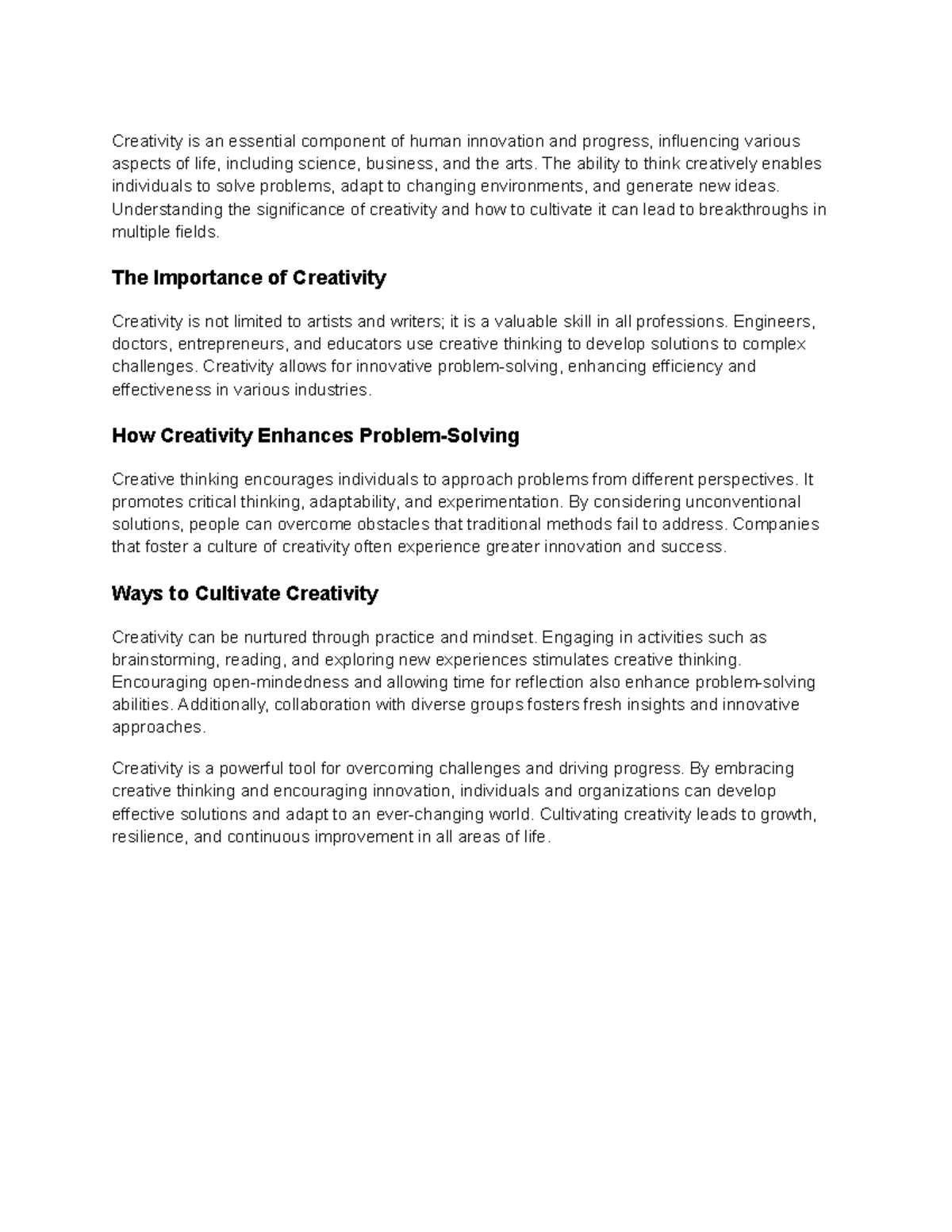 The Role of Creativity in Innovation & Problem-Solving Essay Notes ...