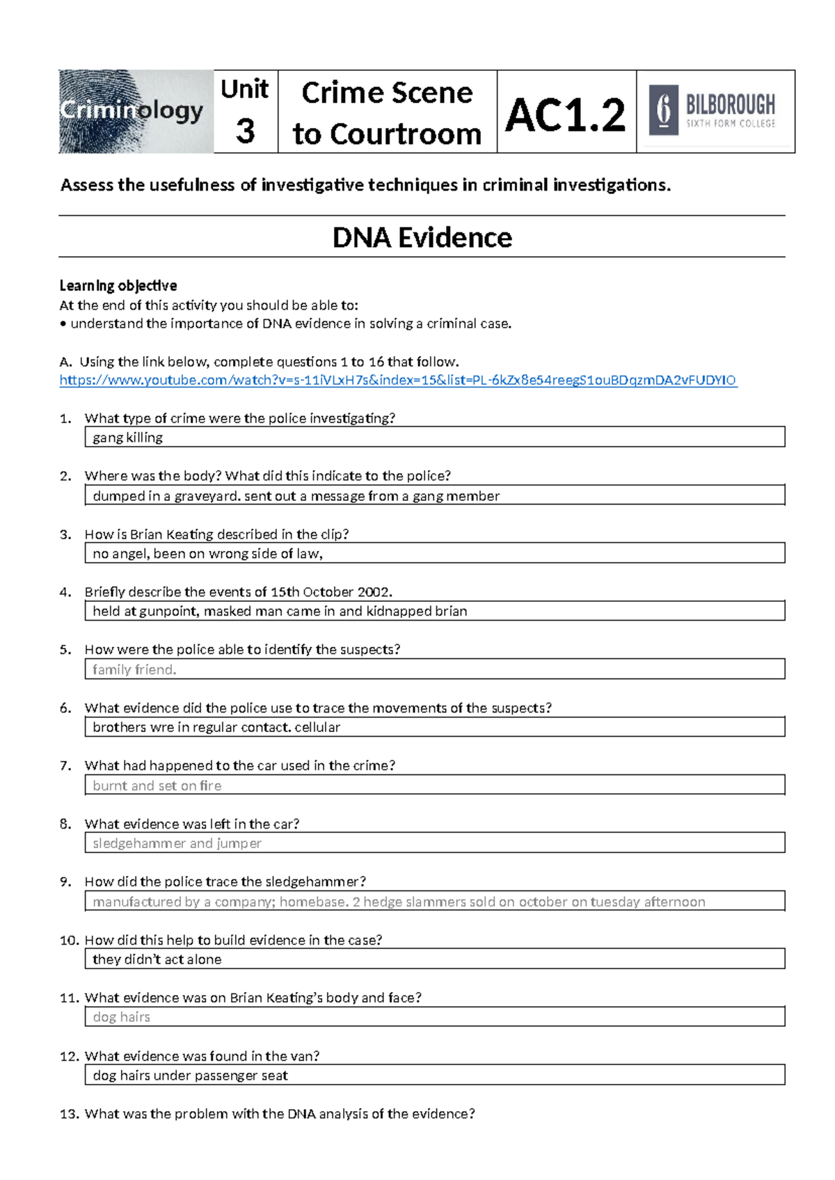DNA Evidence in Criminal Investigations (WS-V) - Unit 3 Insights - Studocu