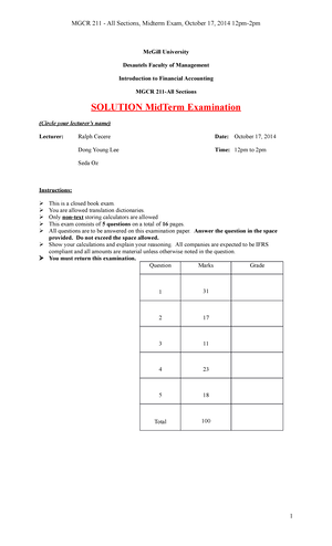Homework 1 F2023 - 1 MGCR 211 (Introduction to Financial Accounting ...