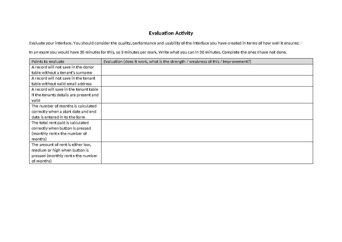 Evaluation Activity for Lets 4 U: Usability & Performance Review - Studocu