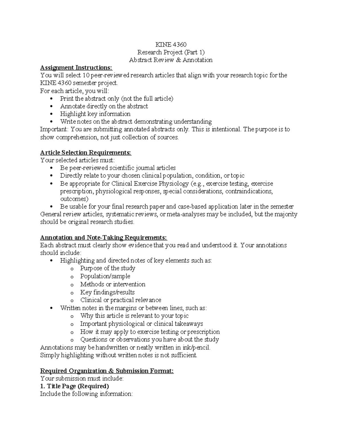 KINE 4360 Research Project Part 1: Annotated Abstracts Guide - Studocu