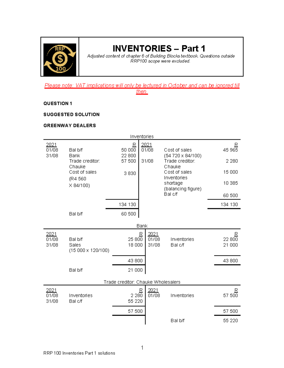 RRP 100 Inventory Solutions Part 1: Adjusted Chapter 6 Content - Studocu