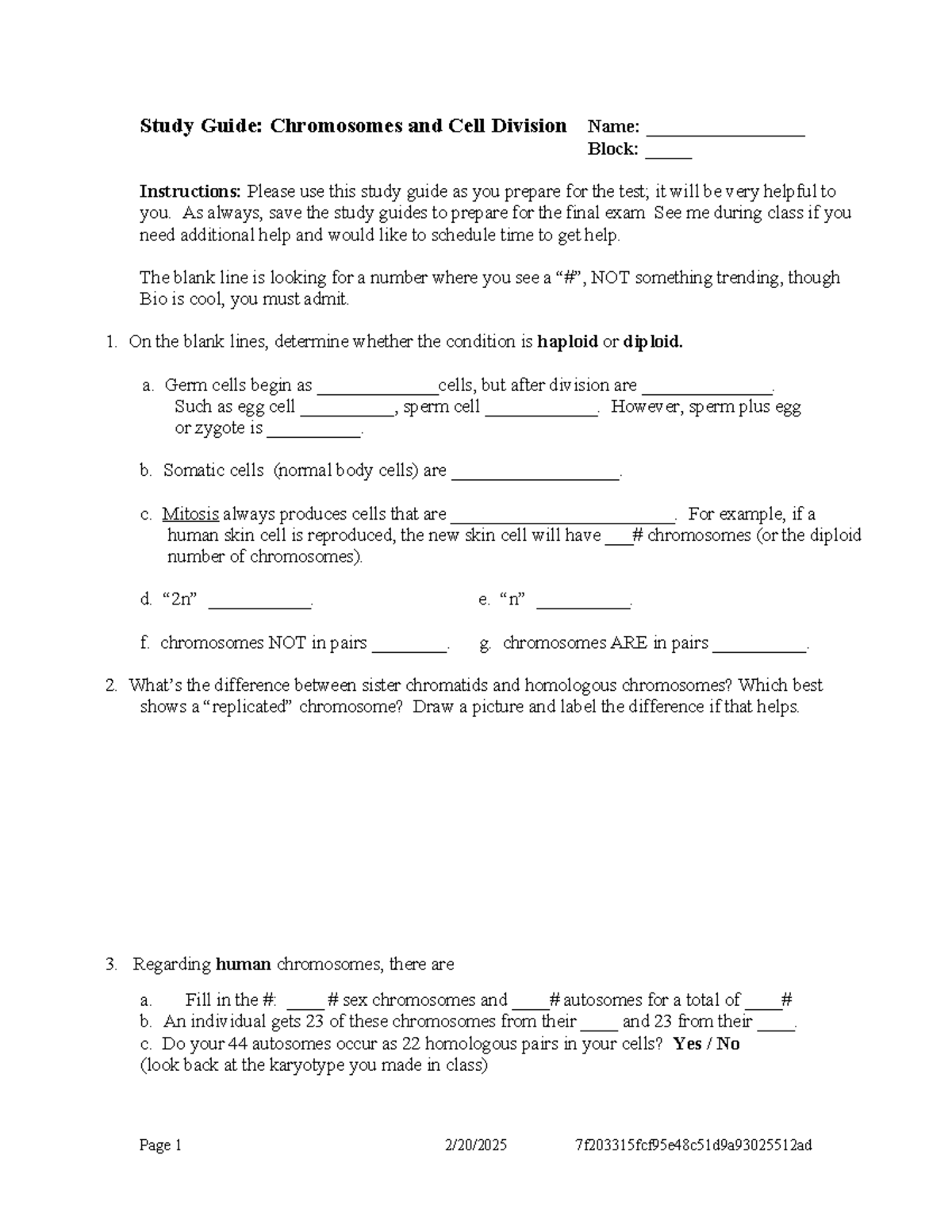 Keystone Biology Study Guide: Chromosomes & Cell Division 2016 - Studocu