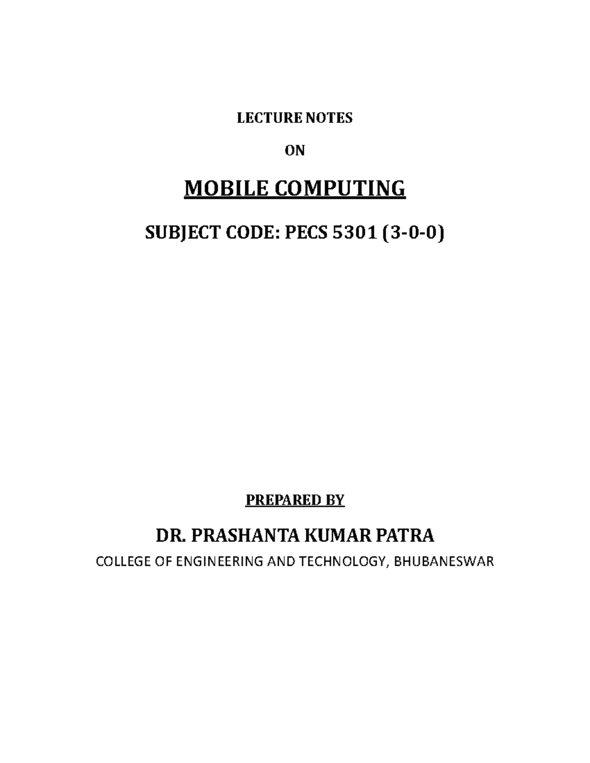 PECS 5301 Lecture Notes on Mobile Computing: An Overview - Studocu