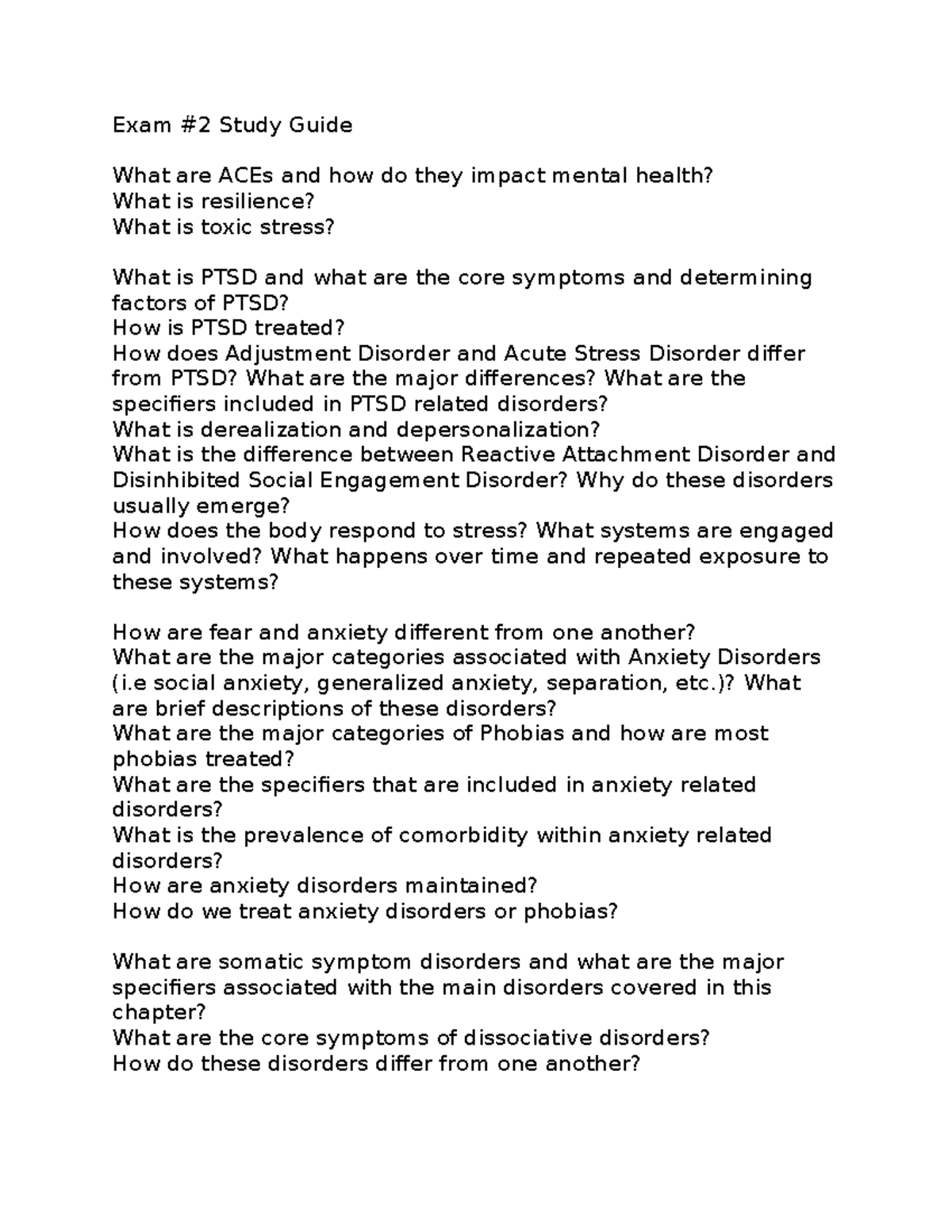 Exam #2 Study Guide: Overview of Mental Health Disorders - Studocu