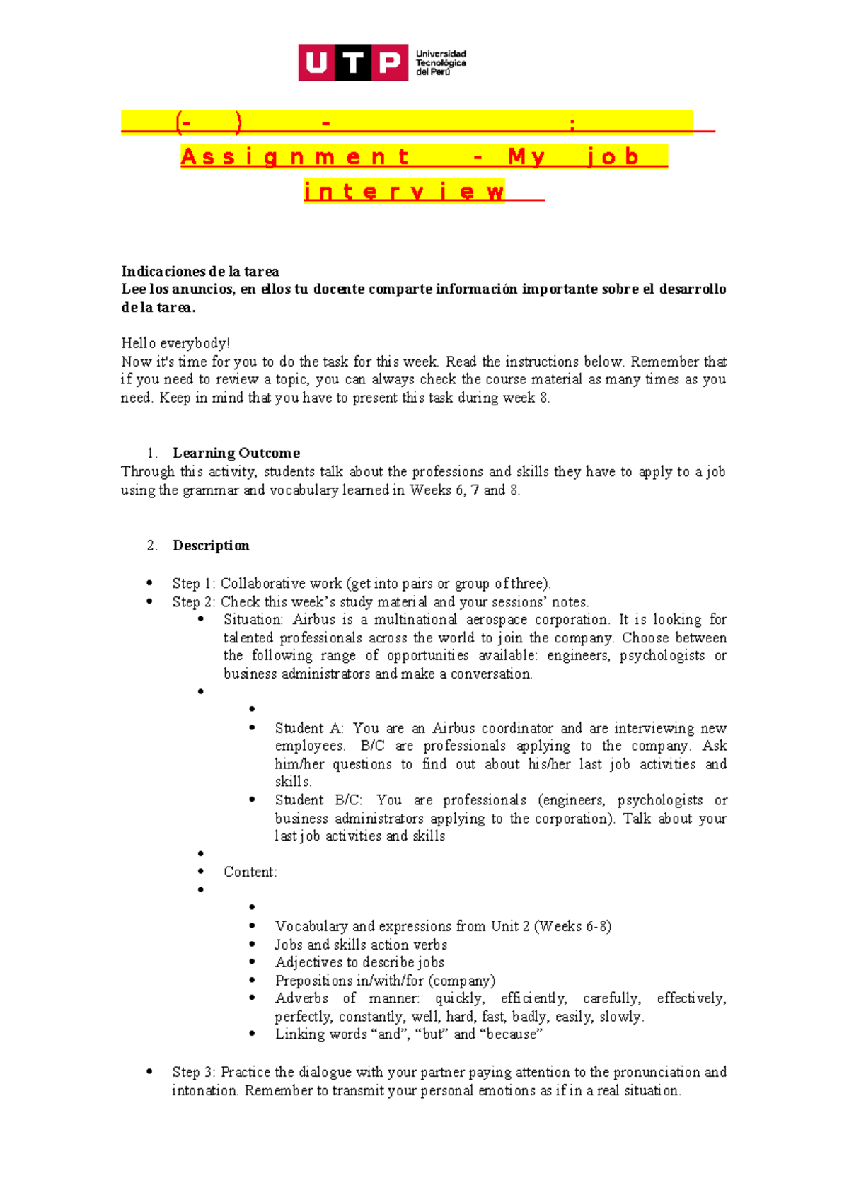 🔴 (AC-S08) Week 08 - Task: Job Interview Assignment Details - Studocu