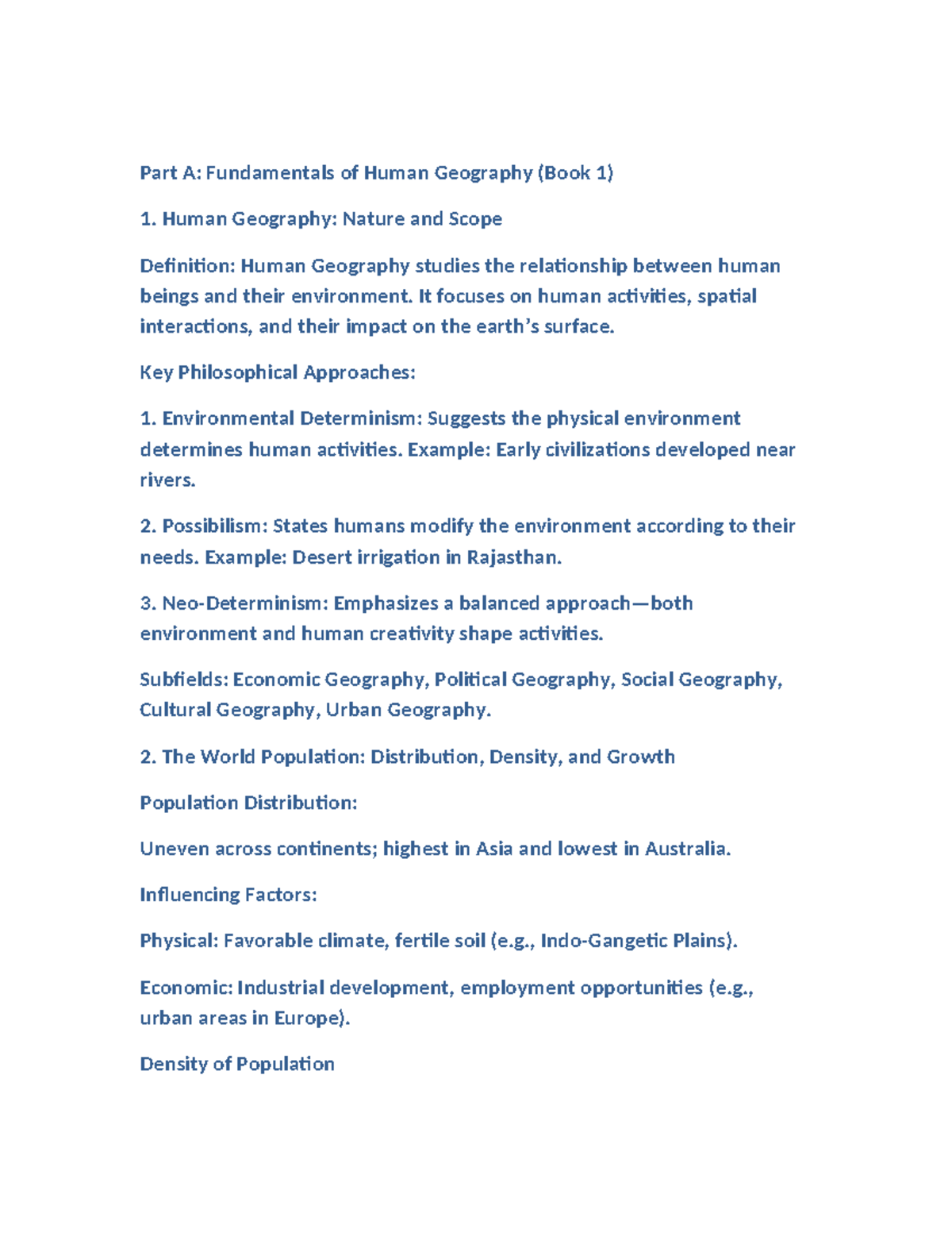 Class 12 Geography Complete Notes - Part A: Fundamentals of Human ...