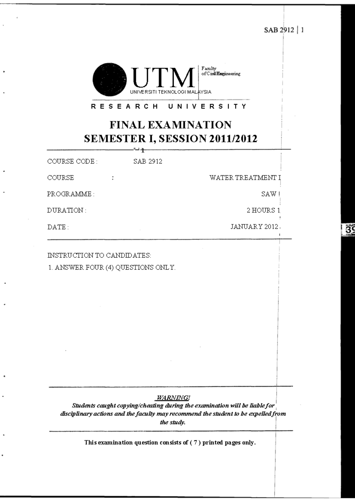 SAB 2912 Semester I 1112 - UTM UNIVERSITI TEKNOLOGI MALAYSIA Faculty of ...