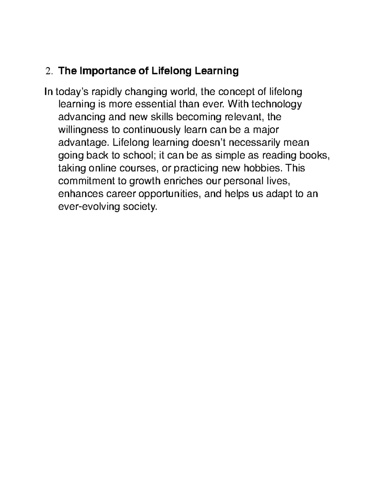 Para 2 - Gju - The Importance of Lifelong Learning In today’s rapidly ...