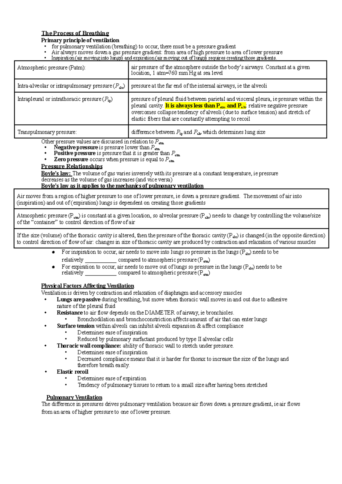 Pulmonary Ventilation Principles: Pressure Gradients in Respiration ...