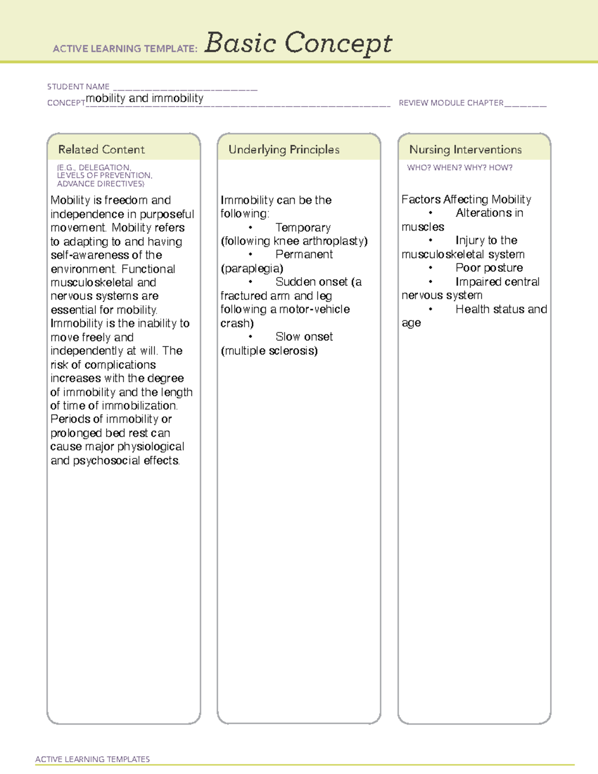 Chapter 40: Mobility and Immobility - Active Learning Template - Studocu