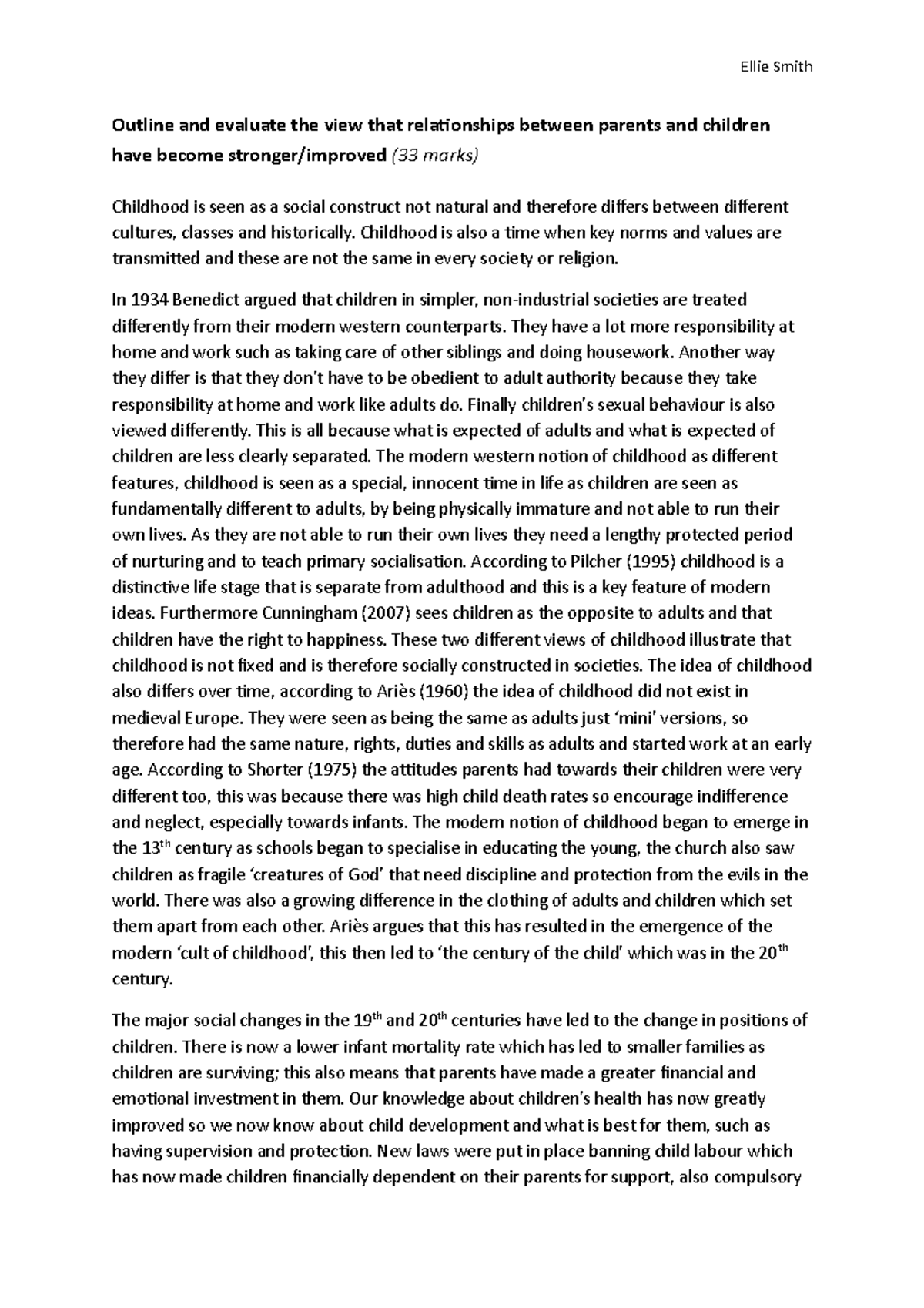 Outline and evaluate the view that relationships between parents and ...