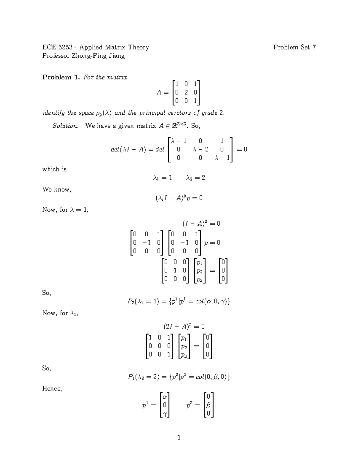 HW07 Solution - Applied Matrix Theory - Midterm - ECE 5253 - Applied ...