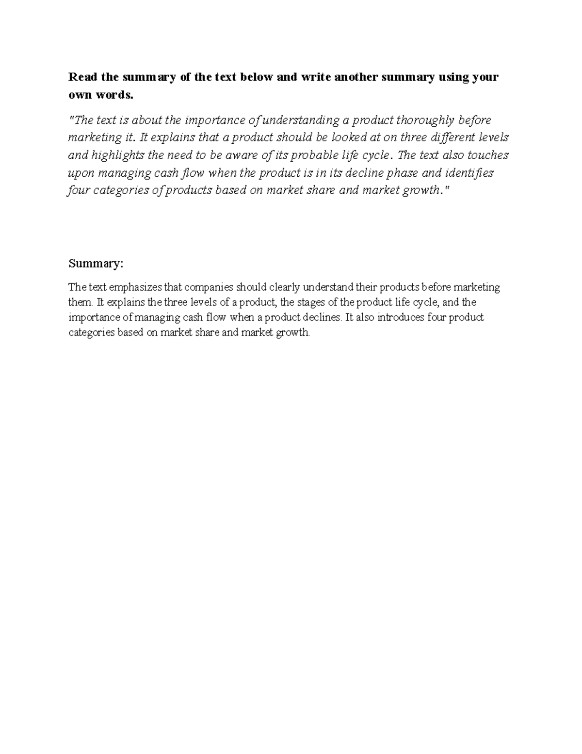 Summary of Product Understanding and Marketing - REH - Studocu