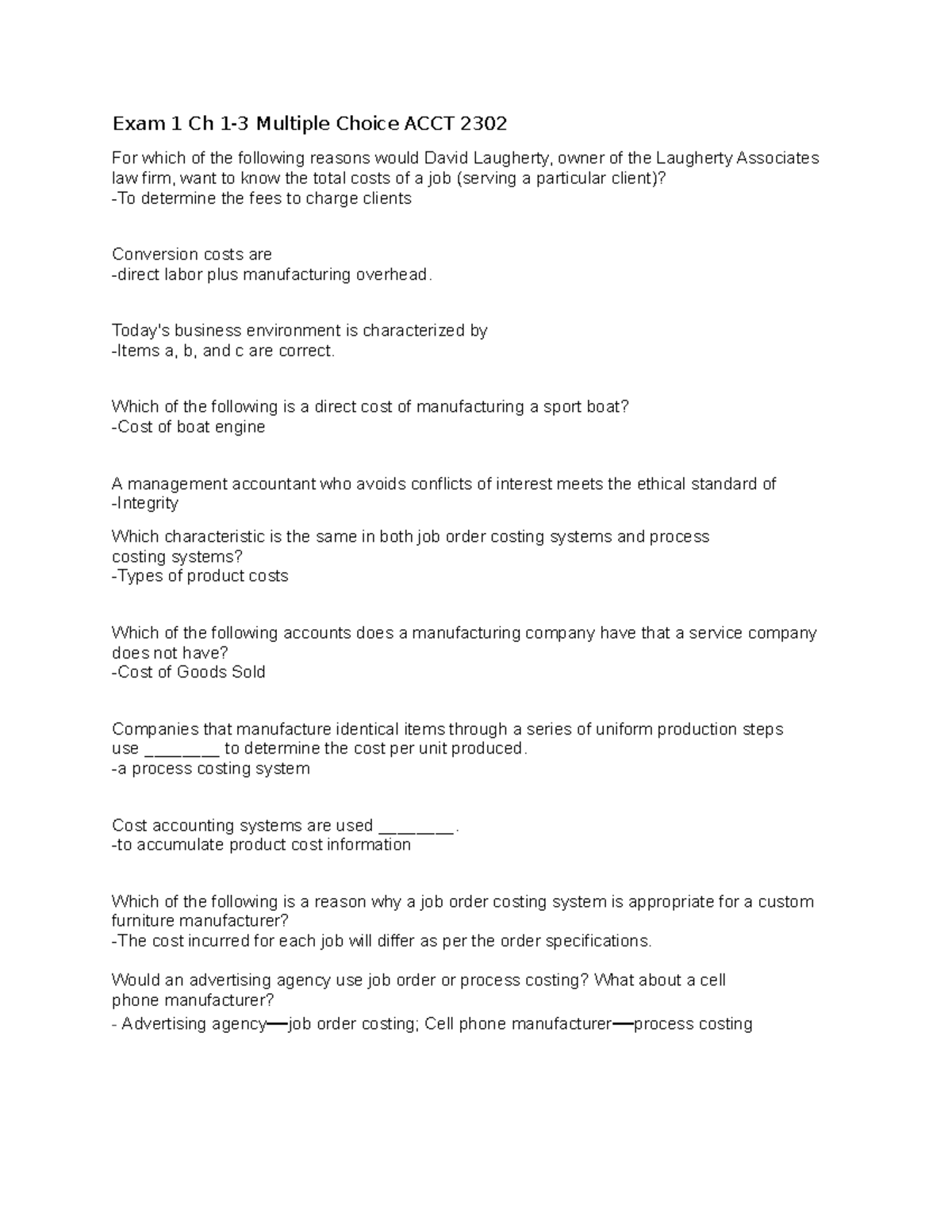 ACCT 2302 Exam 1 - Review of Questions for Chapters 1-3 - Studocu