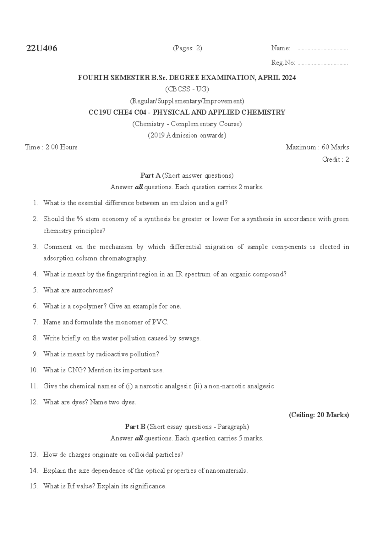 CHE4 C04 - Physical AND Applied Chemistry - Maximum : 60 Marks Credit ...