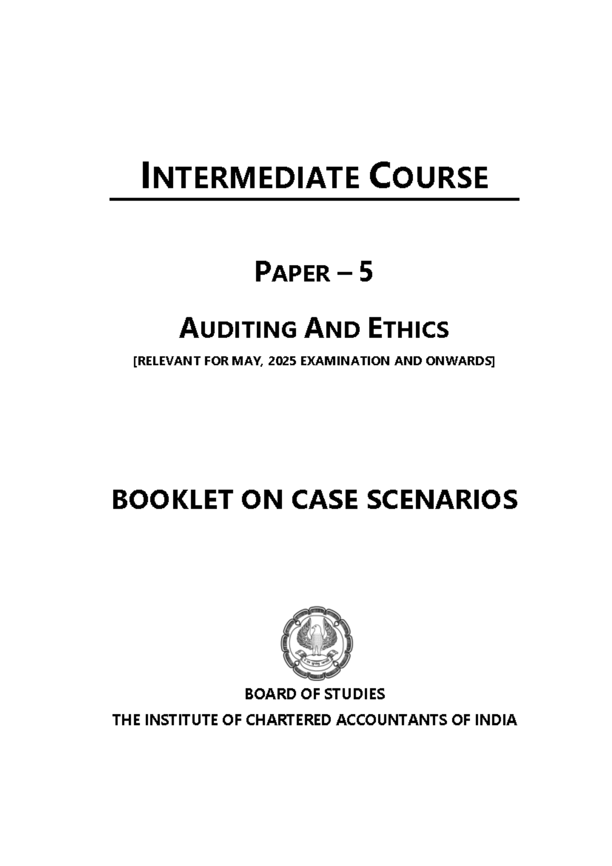 CA Inter MCQ Booklet on Auditing & Ethics - May 2025 Exam - Studocu