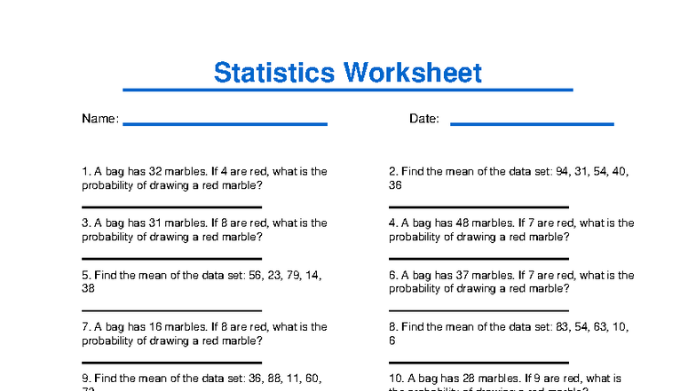 Statistics Worksheet 3: Probability & Mean Calculations - Studocu